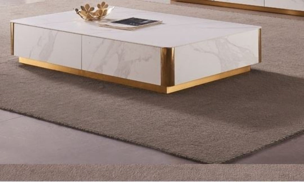 Lixra Marble Rock Plate Wooden Coffee Table