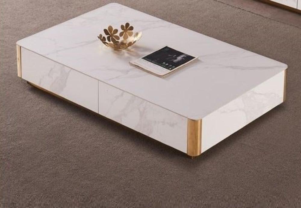 lixra Marble Rock Plate Wooden Coffee Table