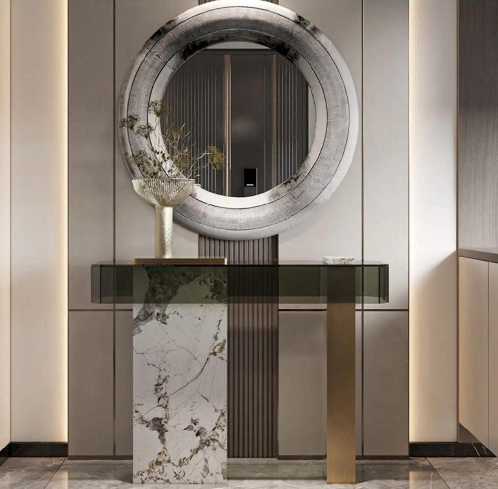 Lixra Marble & Steel Base Glass Accent Table