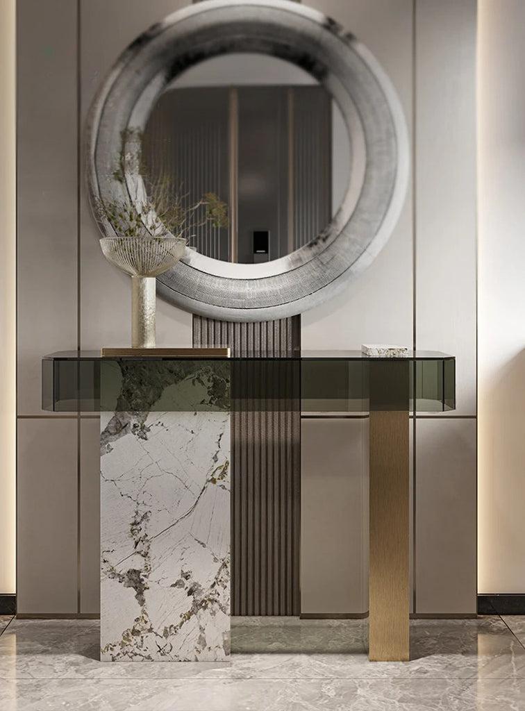 lixra Marble & Steel Base Glass Accent Table