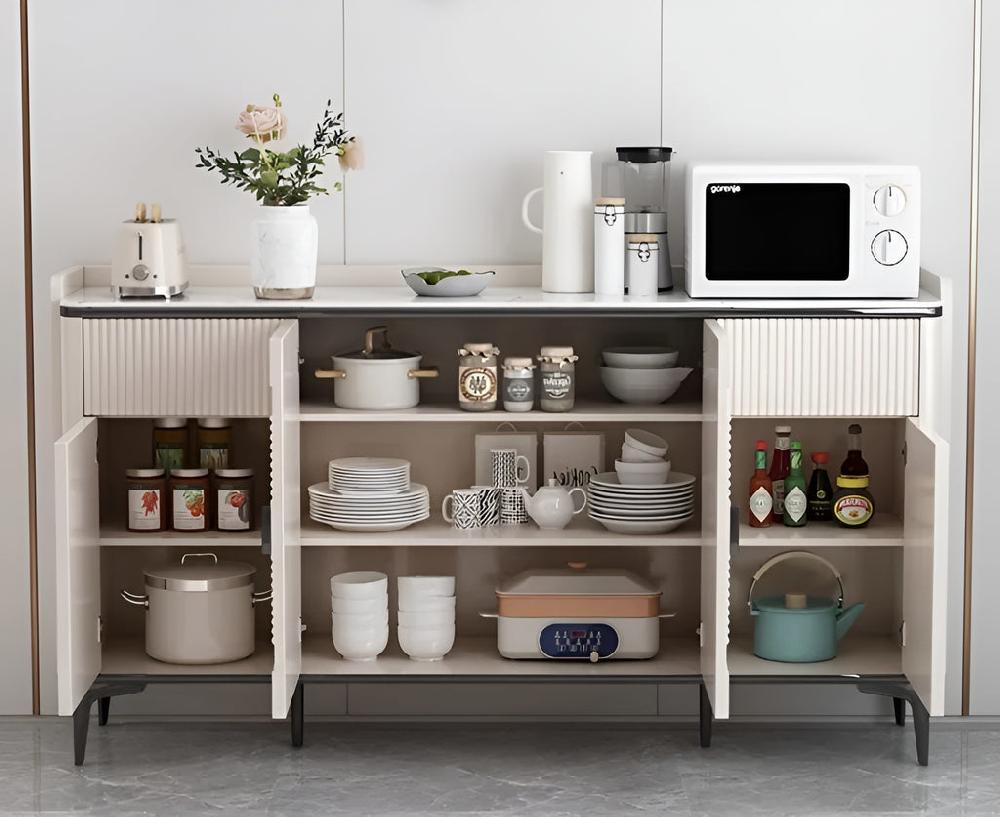 Lixra Marble-Top Metallic Base White Buffet Table