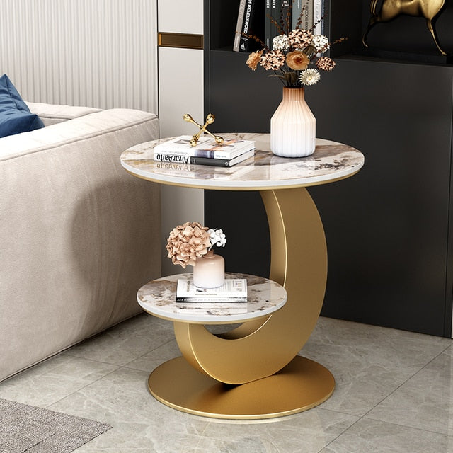Lixra Marble Top Metallic Frame Side Table