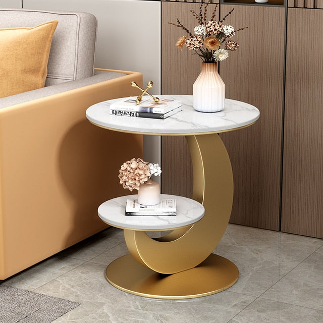 Lixra Marble Top Metallic Frame Side Table