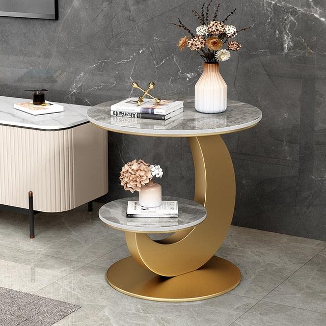 Lixra Marble Top Metallic Frame Side Table