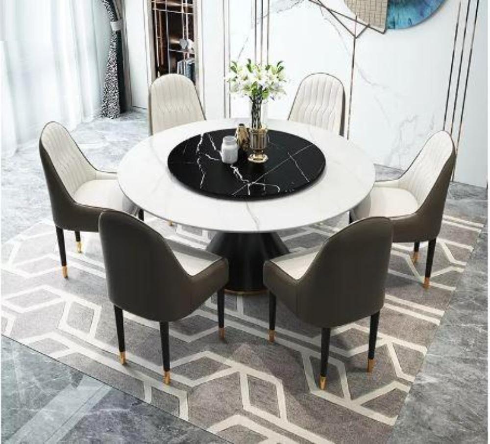 lixra Marble Top Round Dining Table Set