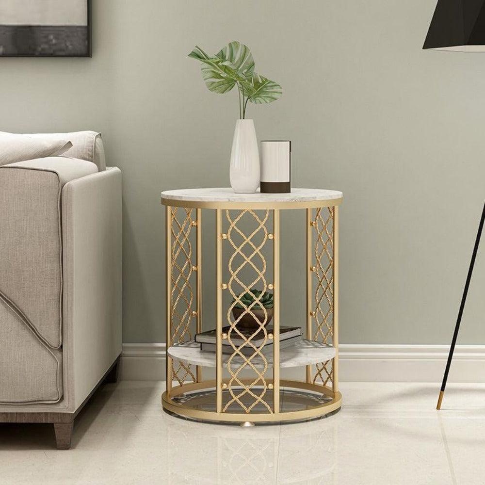 Lixra Marble Top Side Table With Storage