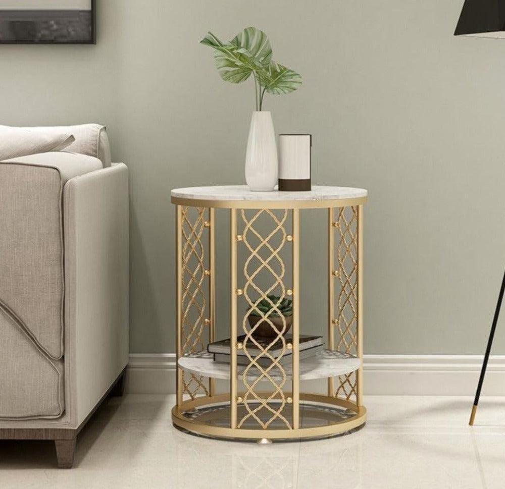 Lixra Marble Top Side Table With Storage