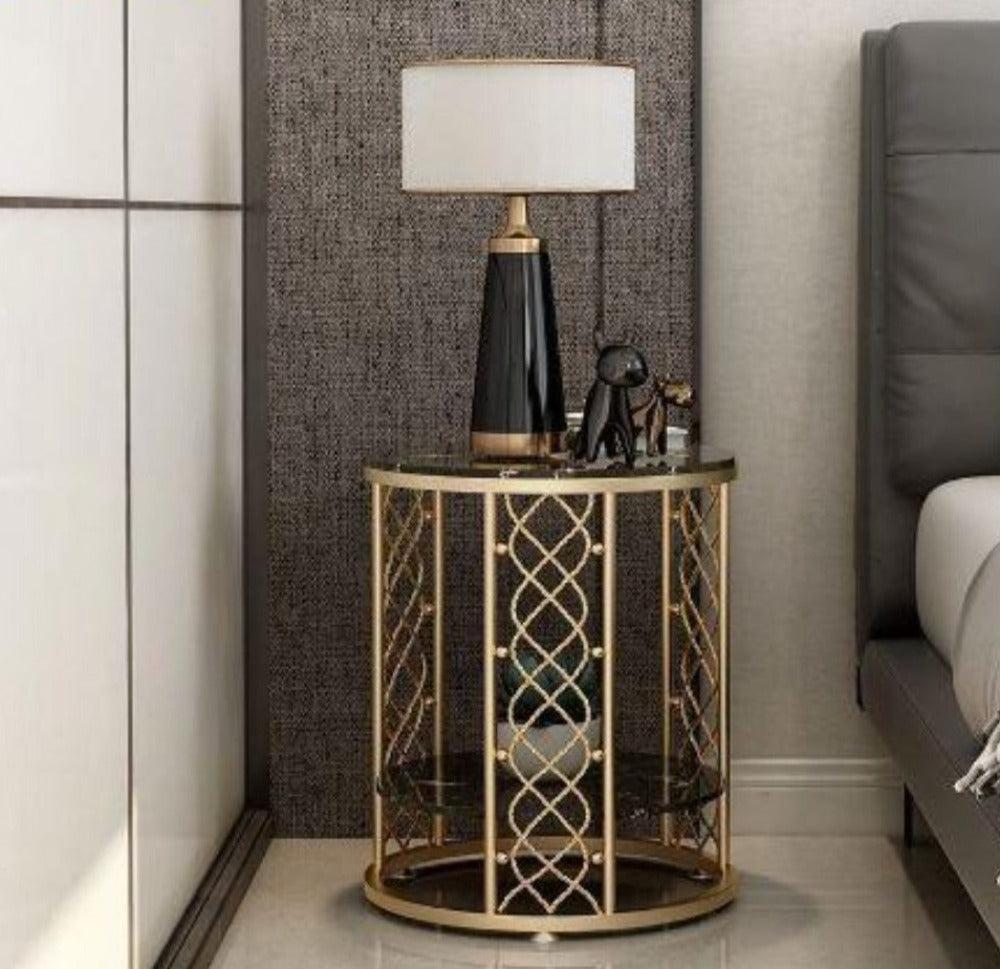 Lixra Marble Top Side Table With Storage