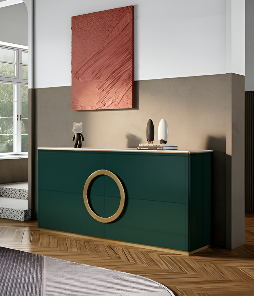 Lixra Marble-Top Wooden Buffet Table With Storage