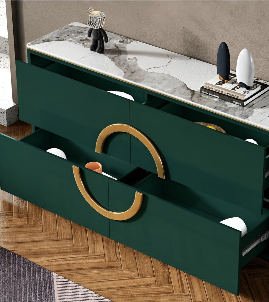 Lixra Marble-Top Wooden Buffet Table With Storage