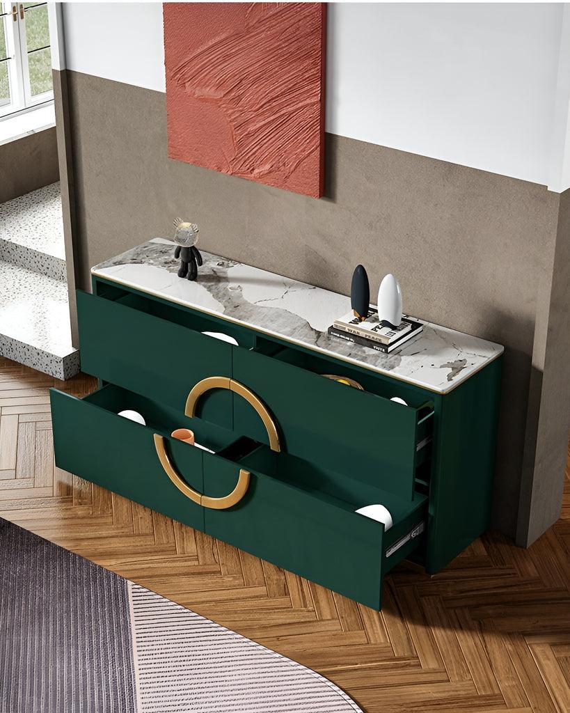 Lixra Marble-Top Wooden Buffet Table With Storage