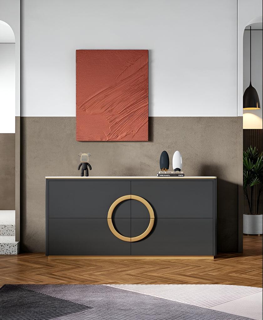 lixra Marble-Top Wooden Buffet Table with Storage