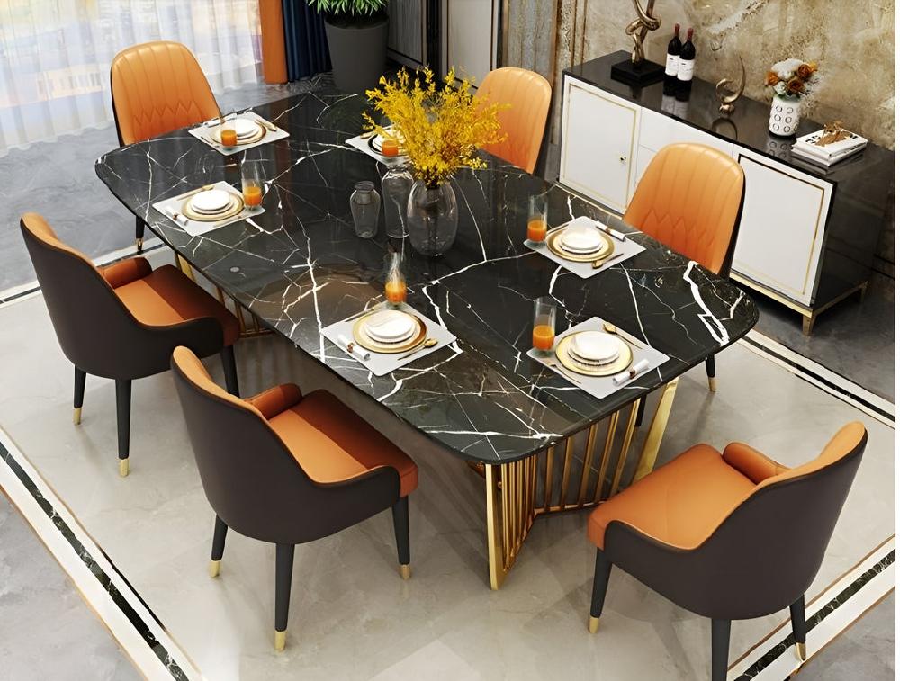 lixra Marvelous Marble Dining Table Set for 6