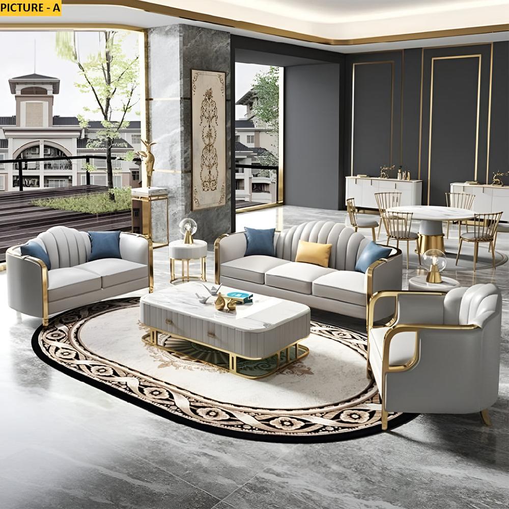 Lixra Matte Finish 3-Pcs Leather Sofa Set