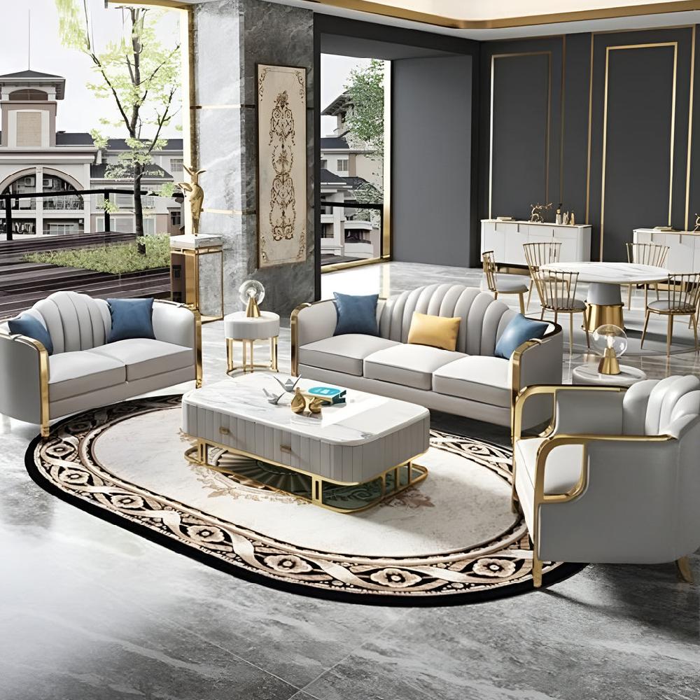 lixra Matte Finish 3-Pcs Leather Sofa Set