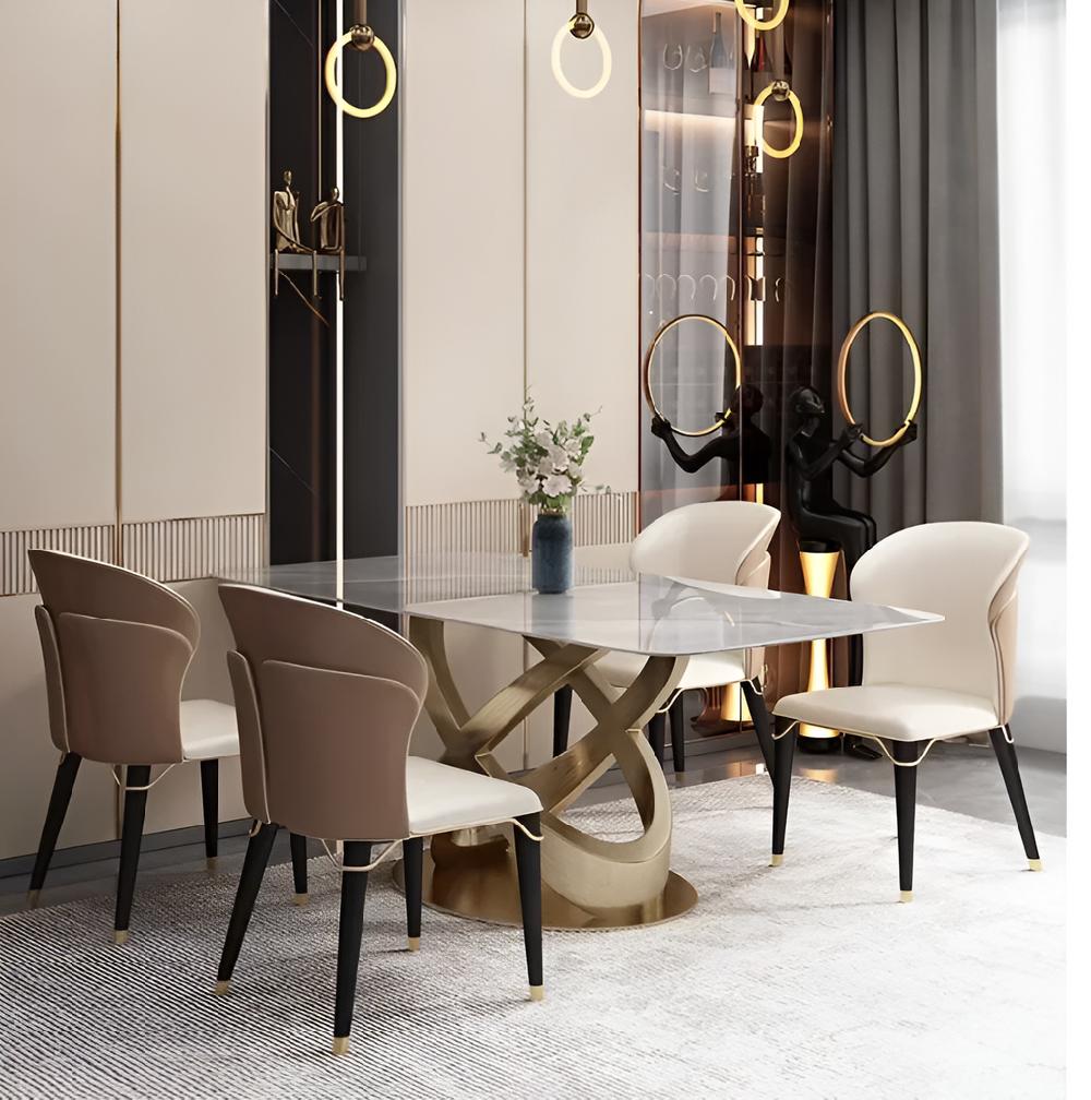 Lixra Matte Finish Marble-Top Dining Table Set