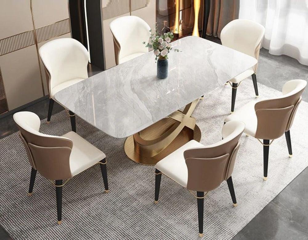 Lixra Matte Finish Marble-Top Dining Table Set