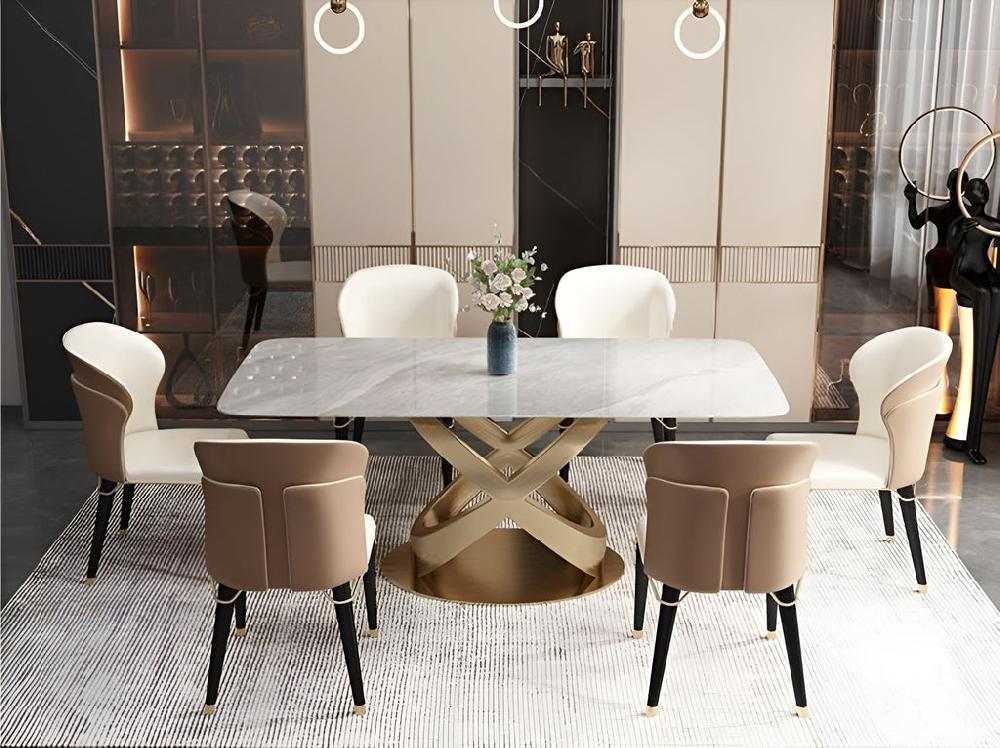 Lixra Matte Finish Marble-Top Dining Table Set