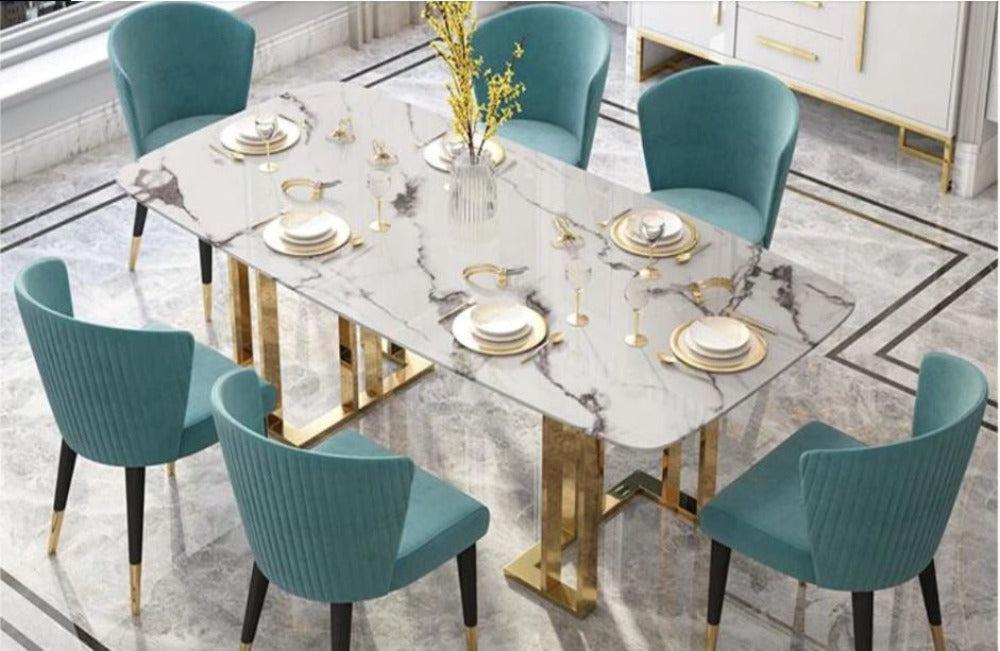 Lixra Matte Finish Marble-Top Dining Table Set