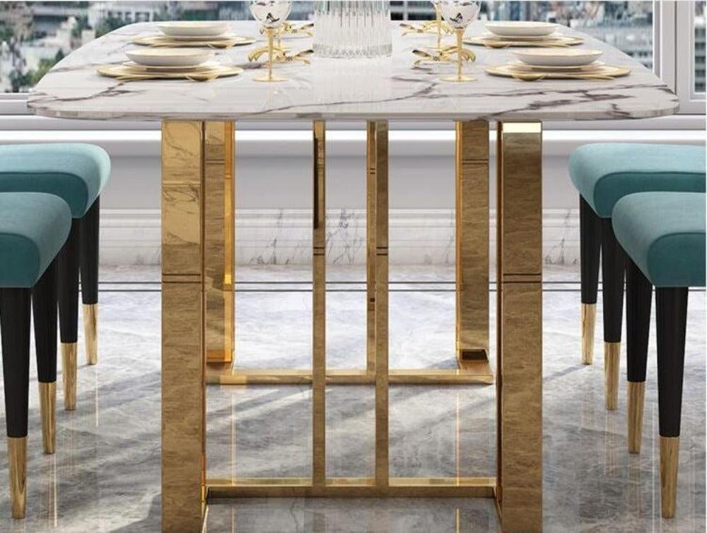 Lixra Matte Finish Marble-Top Dining Table Set