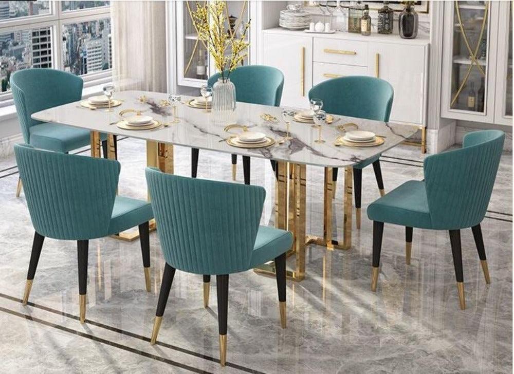 lixra Matte Finish Marble-Top Dining Table Set