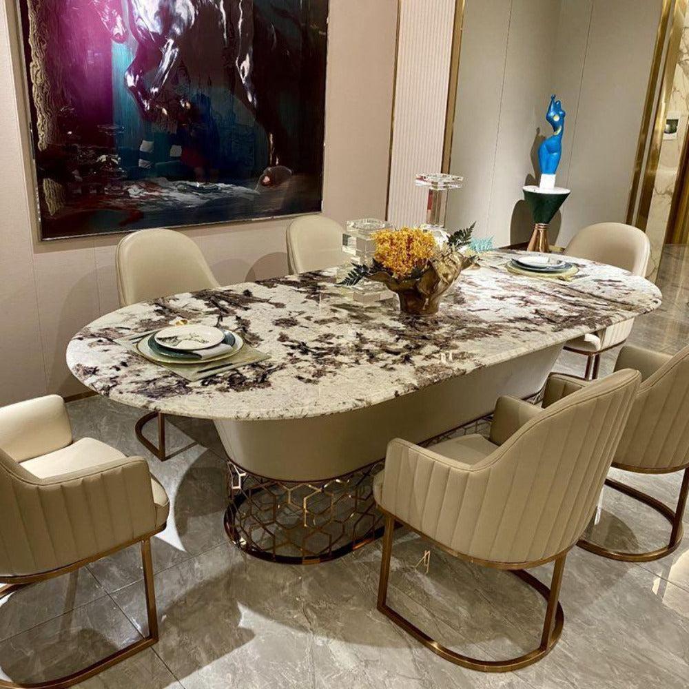 Lixra Matte Finish Marble Top Dining Table Set