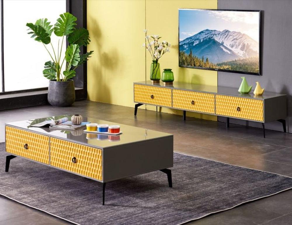 Lixra Matte Wooden Coffee Table And TV Stand Set