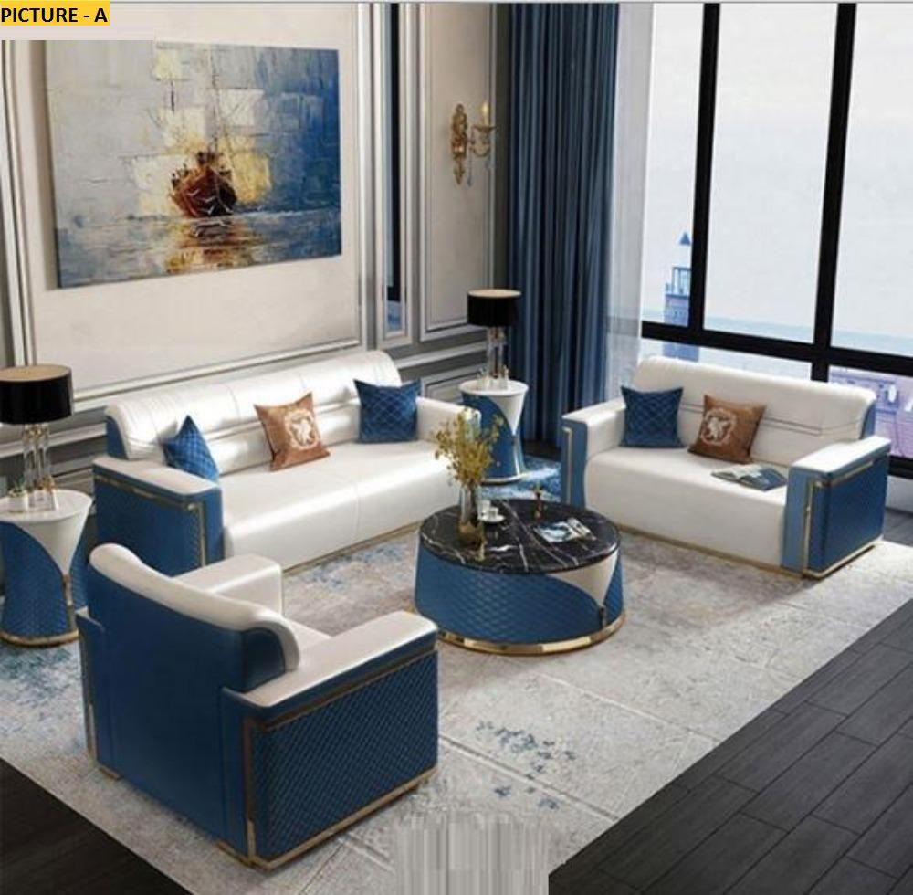 Lixra Metal Accented Silky Leather Sofa Set