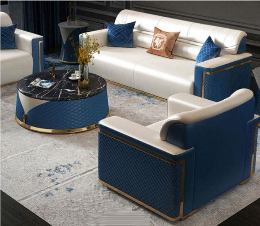 Lixra Metal Accented Silky Leather Sofa Set
