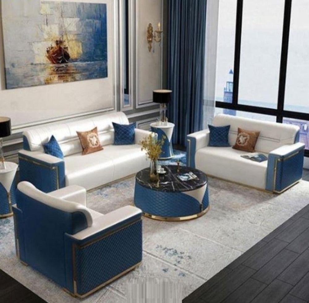 lixra Metal Accented Silky Leather Sofa Set