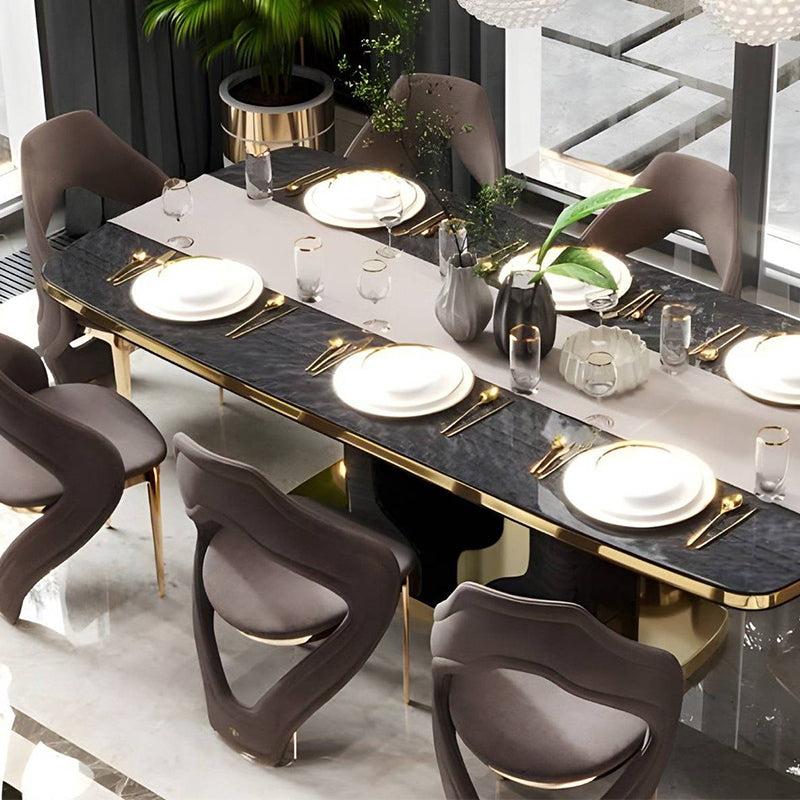 Lixra Metal Base Marble Dining Table Set