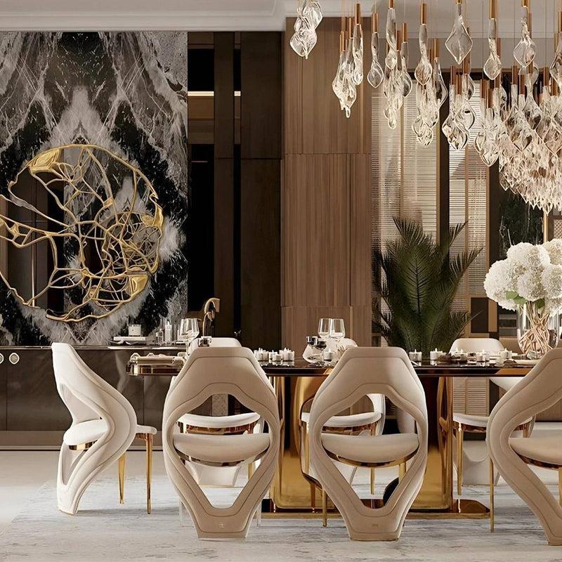 Lixra Metal Base Marble Dining Table Set