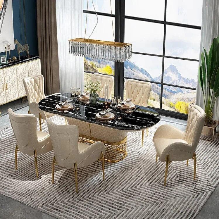 Lixra Metal Base Marble Dining Table-Set