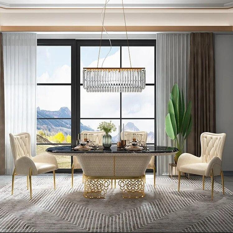 Lixra Metal Base Marble Dining Table-Set