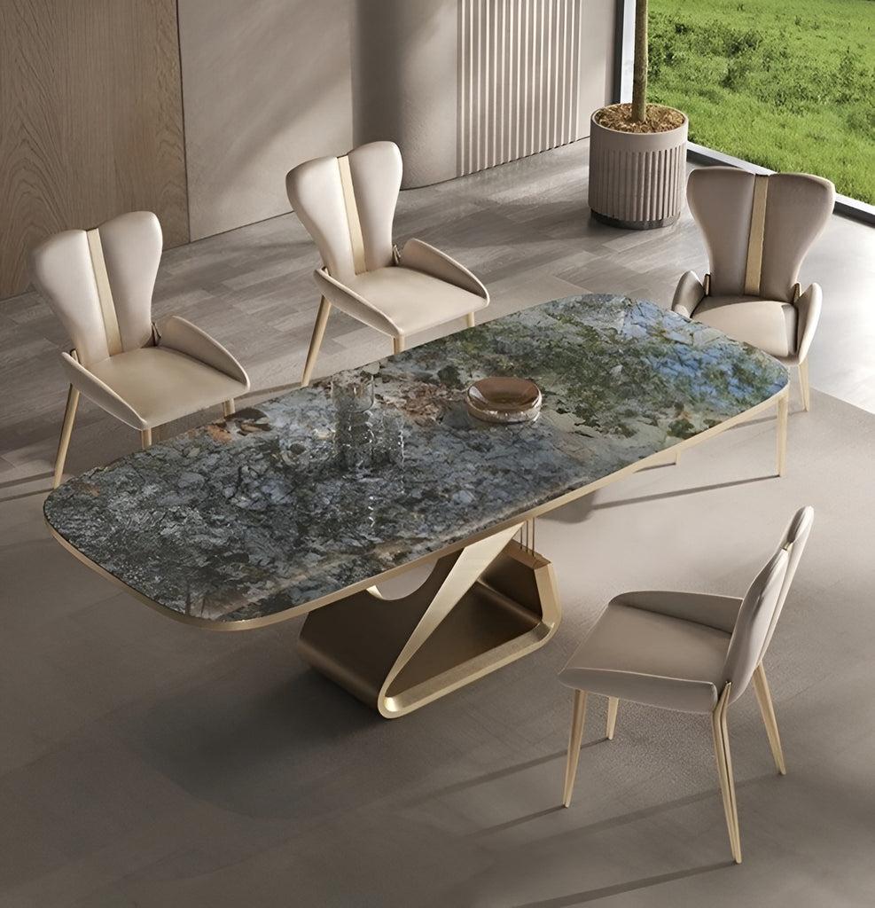 Lixra Metal Base Marble-Infused Dining Table Set