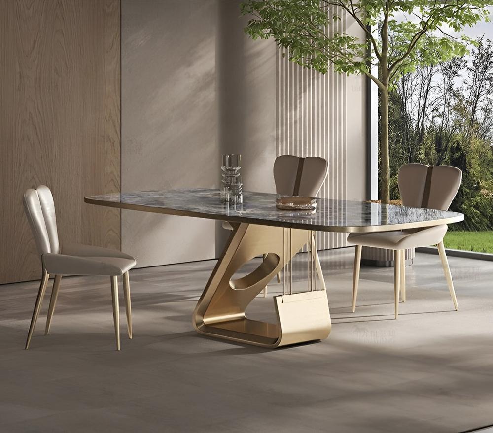 Lixra Metal Base Marble-Infused Dining Table Set