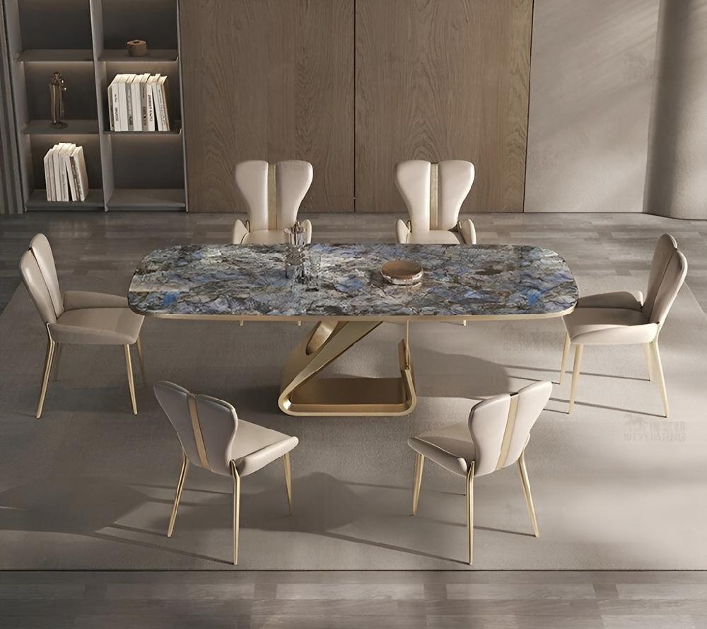 Lixra Metal Base Marble-Infused Dining Table Set