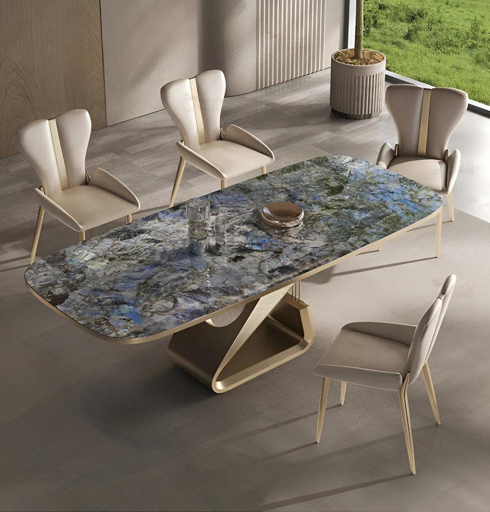 lixra Metal Base Marble-Infused Dining Table Set