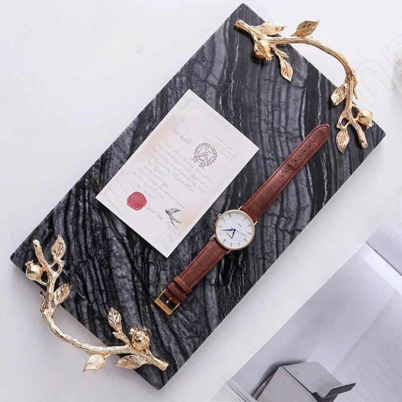 Lixra Metal Handle Aesthetic Marble Tray
