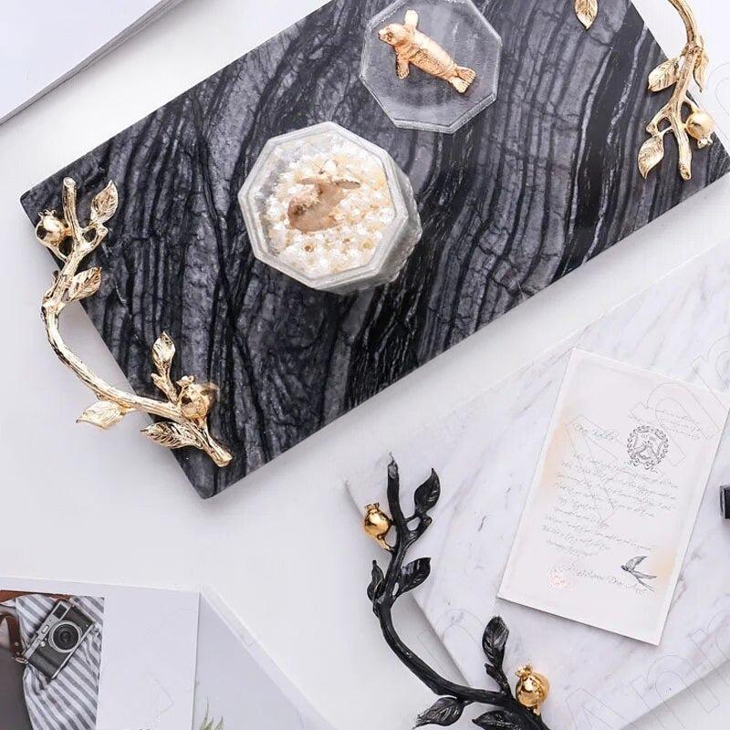 Lixra Metal Handle Aesthetic Marble Tray