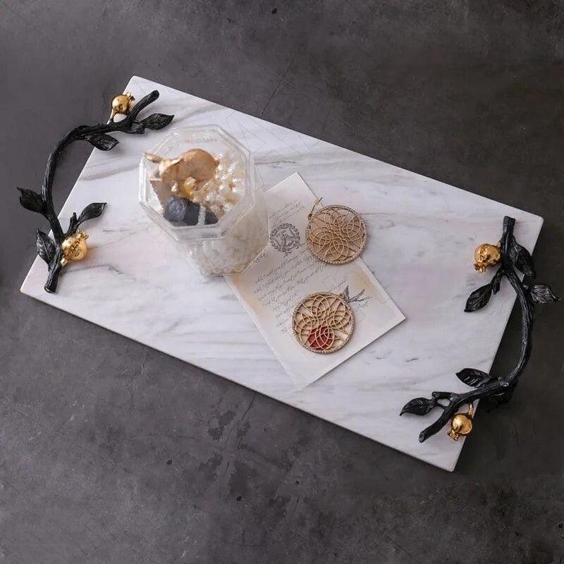 Lixra Metal Handle Aesthetic Marble Tray