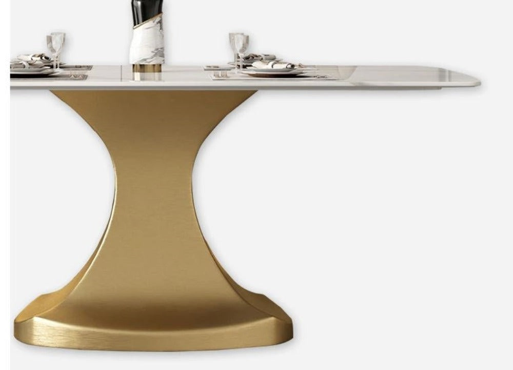 Lixra Metallic Base Marble-Top Dining Table Set