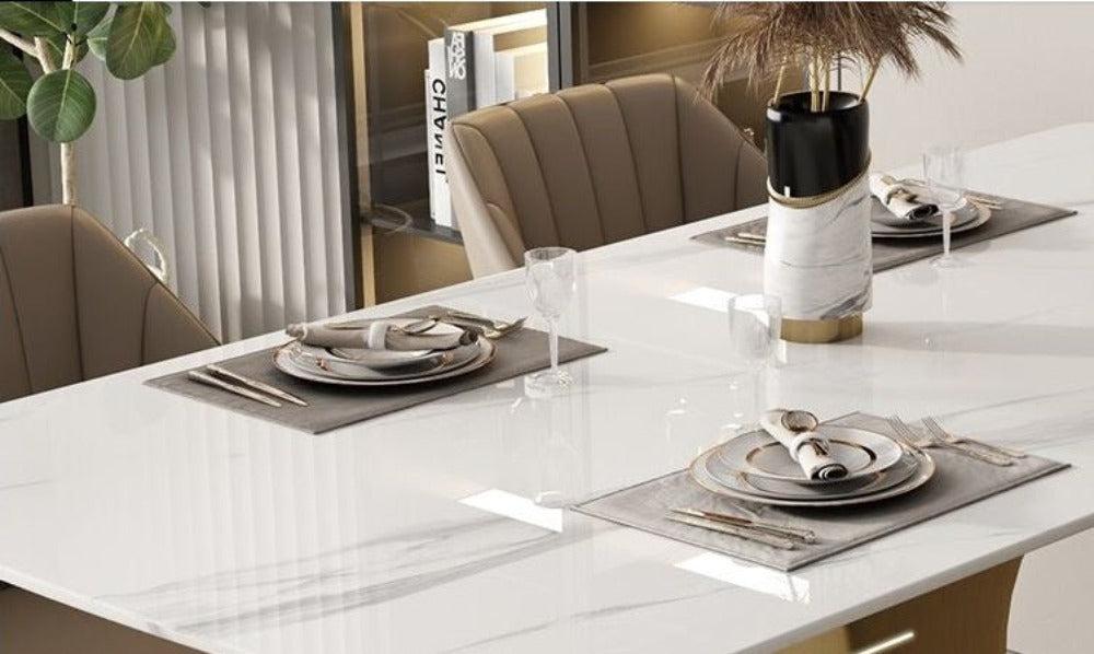 Lixra Metallic Base Marble-Top Dining Table Set