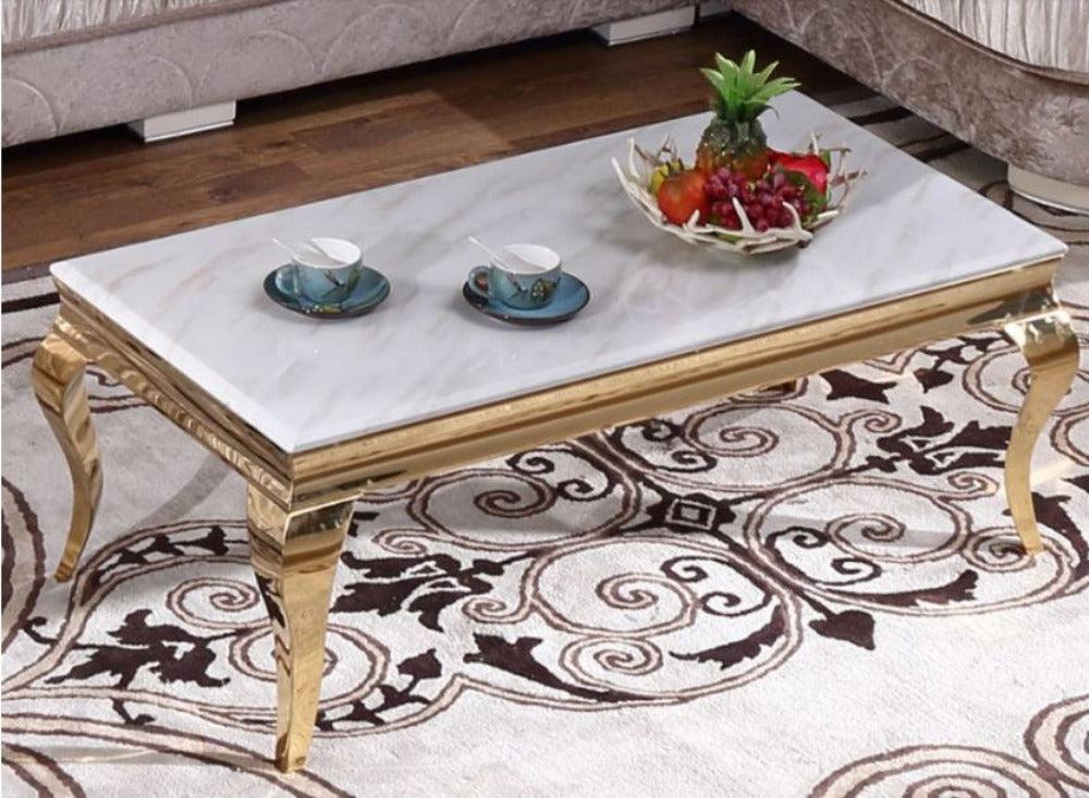 Lixra Metallic Finish Coffee Table With Marble Top