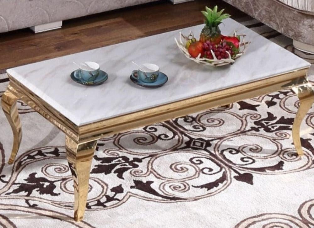 Lixra Metallic Finish Coffee Table With Marble Top