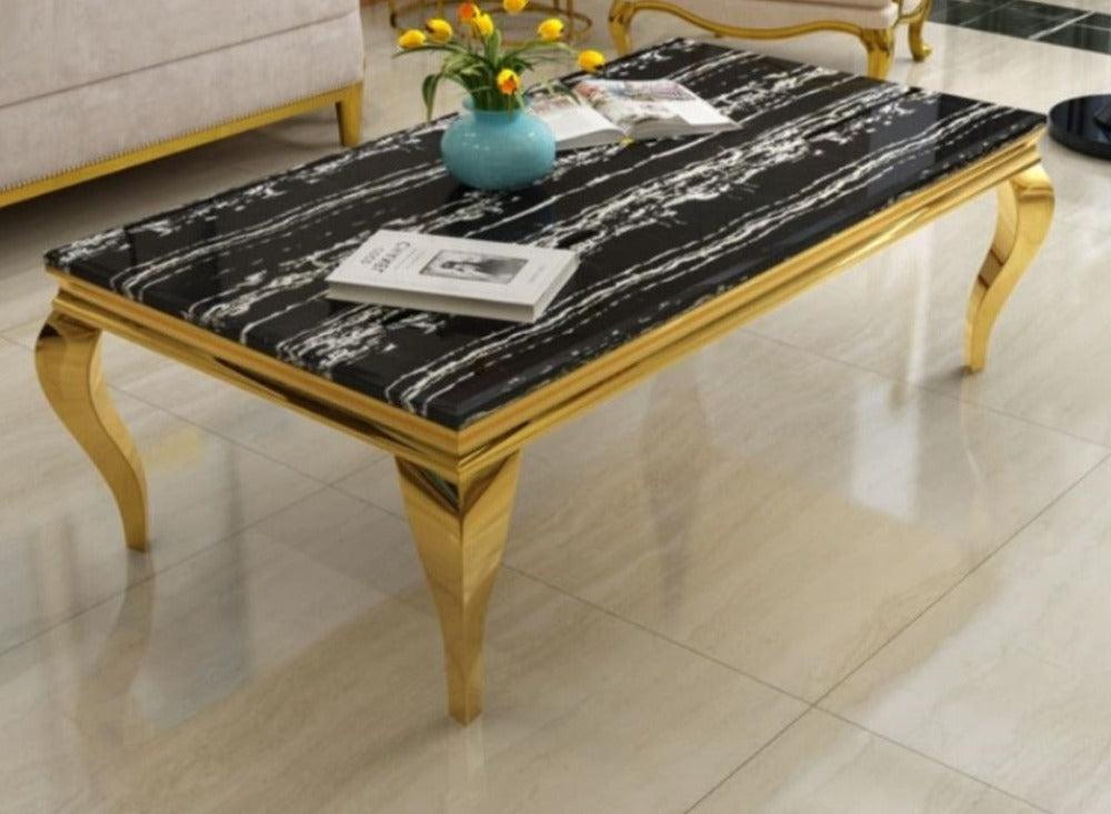 Lixra Metallic Finish Coffee Table With Marble Top