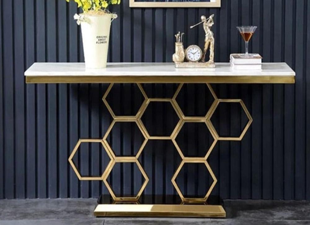 Lixra Metallic Finish Marble Top Accent Table