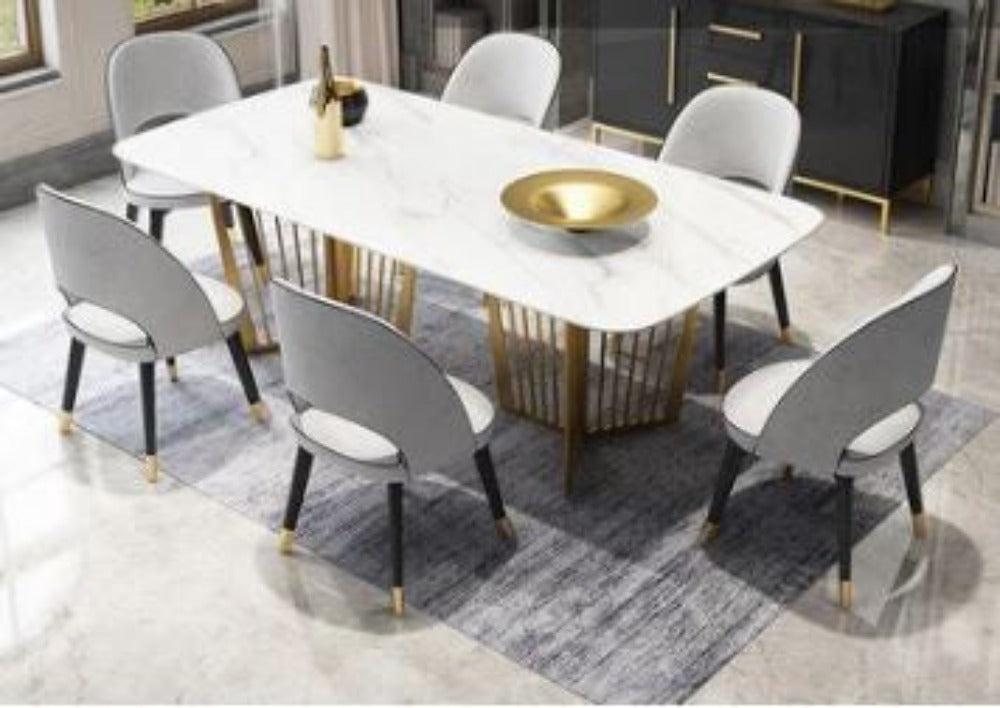 Lixra Metallic Finish Marble Top Dining Table Set