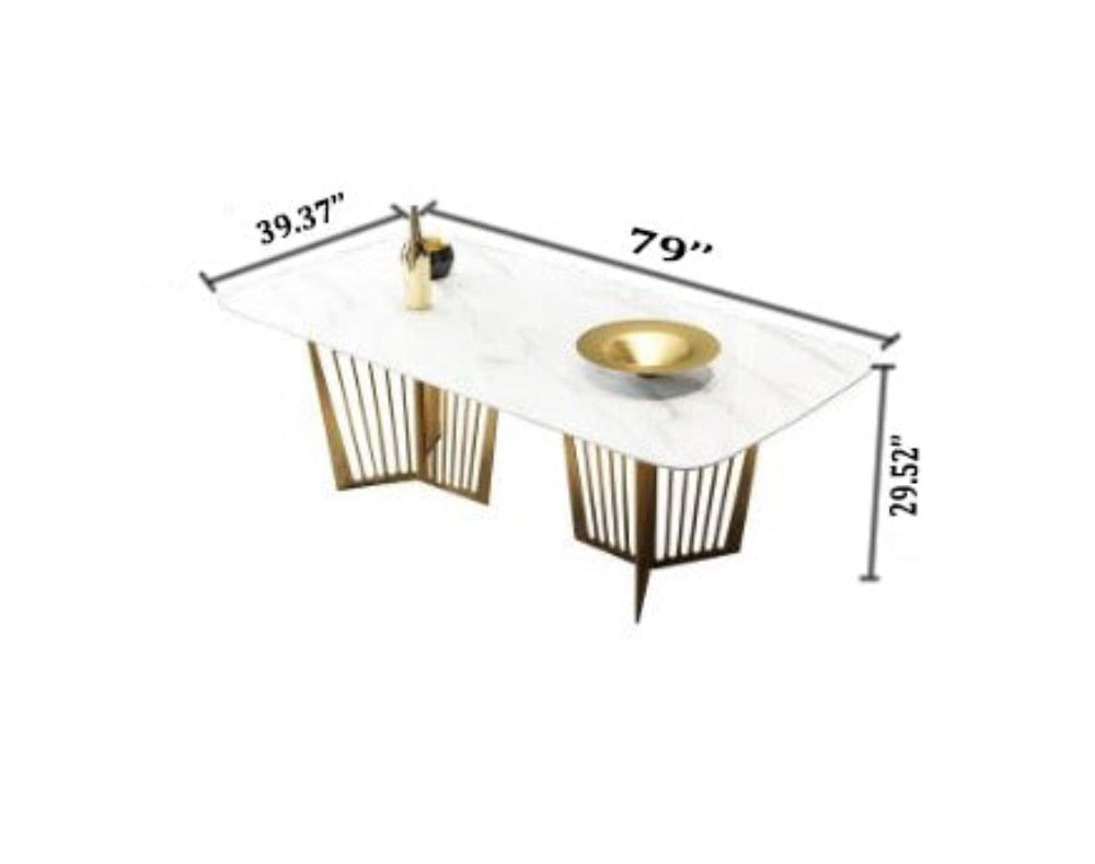 Lixra Metallic Finish Marble Top Dining Table Set