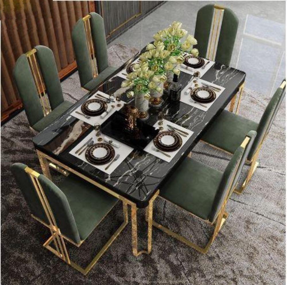 lixra Metallic Finish Marble-Top Dining Table Set